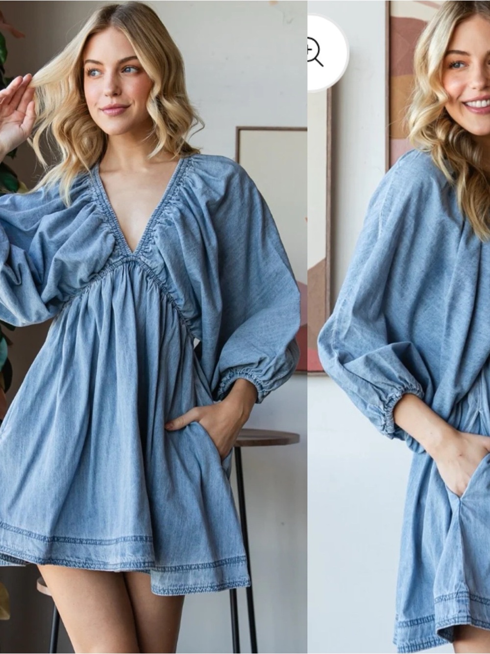 Ververet denim mini dress V-Neck pockets Large